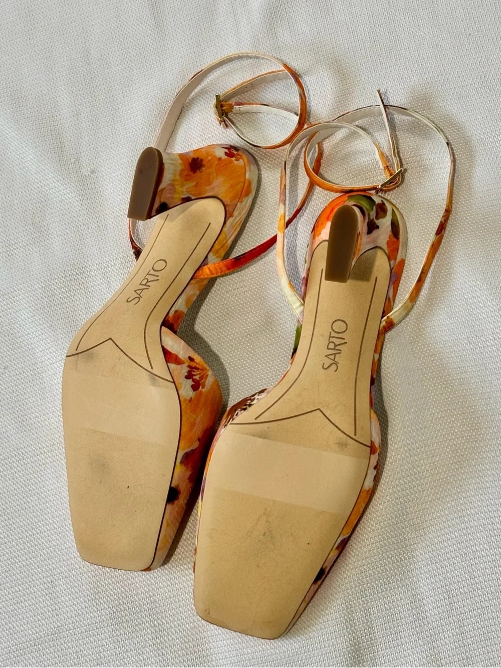 Franco Sarto Floral Orange Slingback Block Heels